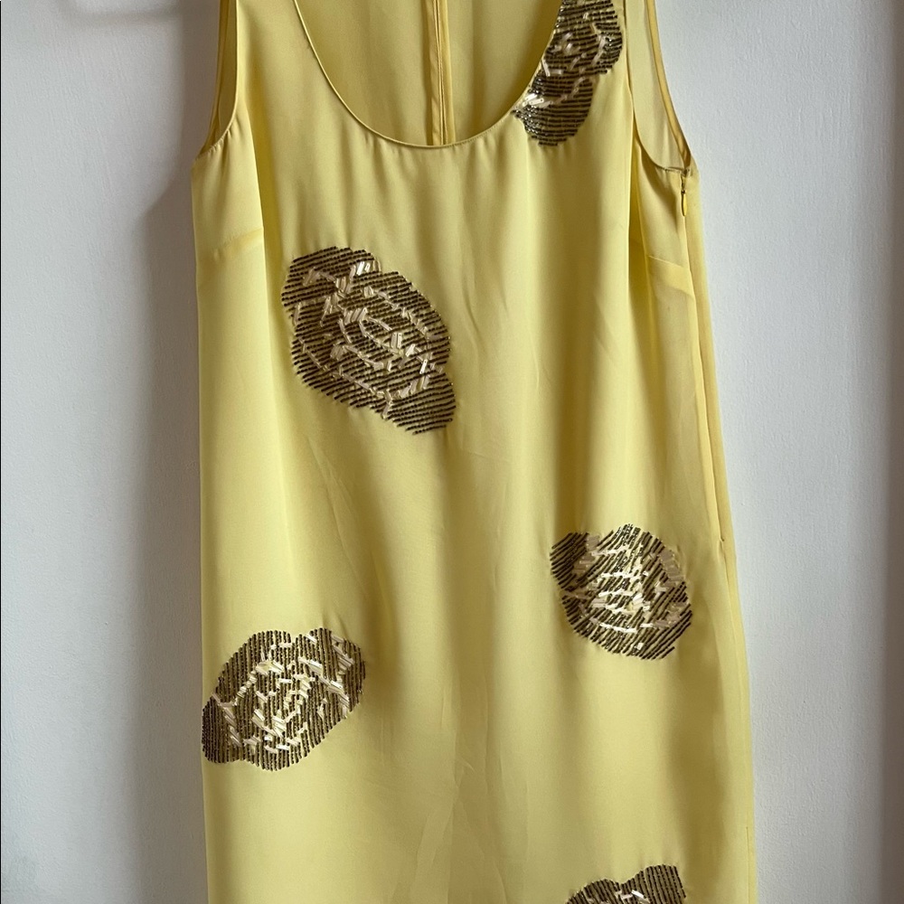 ERIN by Erin Fetherston Yellow Midi Dress with Gold Sequin Accents